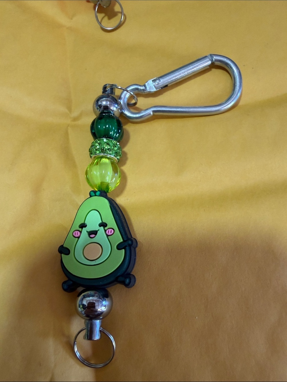 Green Avocado and Pink Cow Beaded Keychains - Cute Clip-On Accessories - Picture 4 of 4